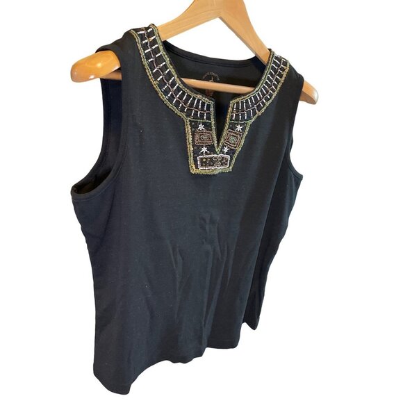 White Stag Black Sleeveless Beaded Neckline Top Sz XL - Picture 3 of 9